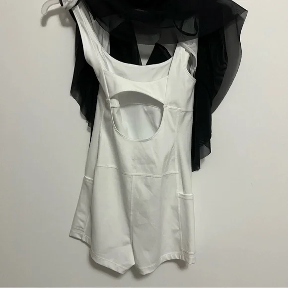 3714. FREE PEOPLE Downtown Drop Shot mini dress in White enlightened/ black NWT - Picture 9 of 10